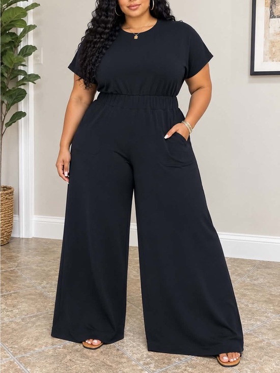 SPANX Pants - SPANX Plus-Size Black Wide-Leg Short-Sleeve Jumpsuit